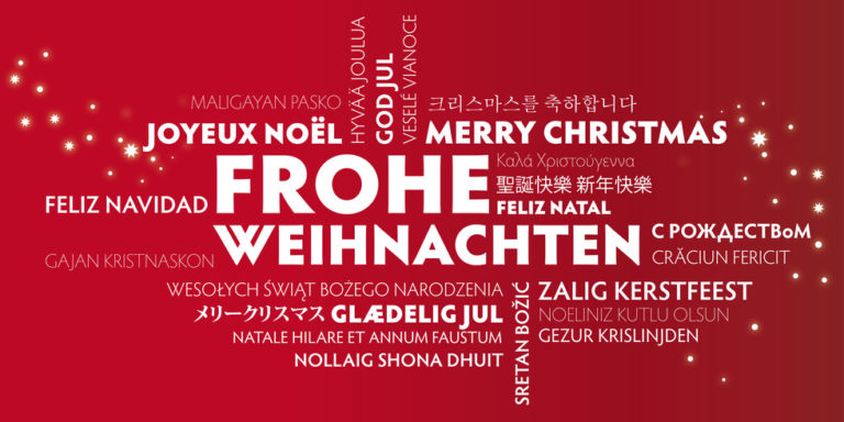 Weihnachtskarte Frohe Weihnachten übersetzt in viele Sprachen - Unidorm